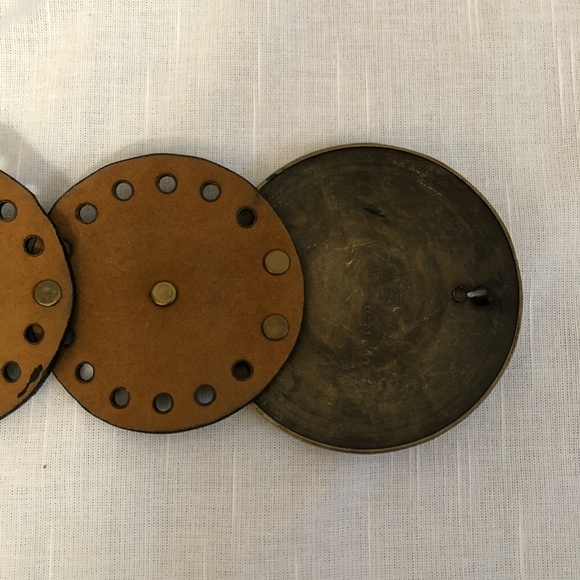 Bohemian Leather Belt with Decorative Round Brass Buckle